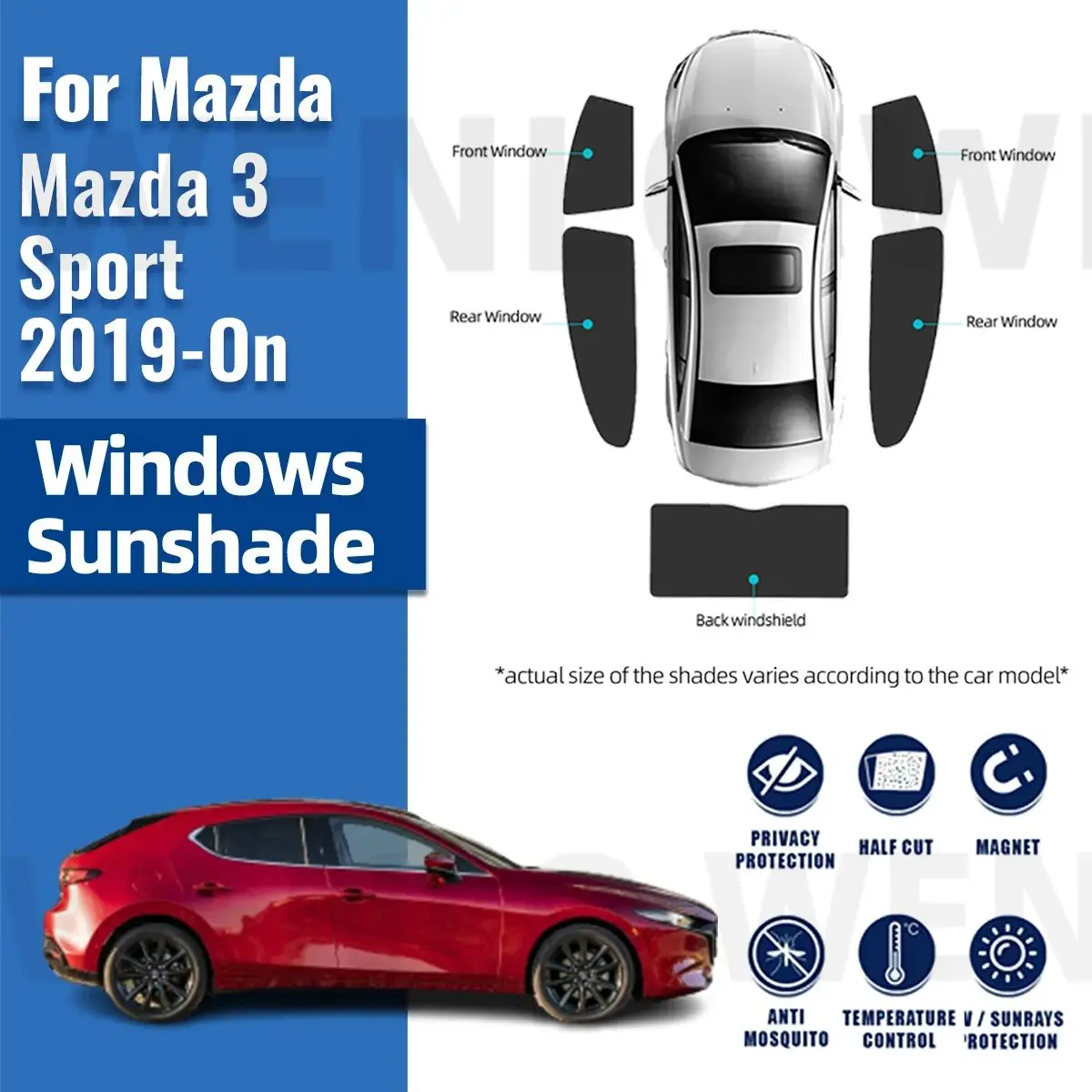 

For Mazda 3 Sport 2019-2024 M3 Car Sunshade Visor Magnetic Front Windshield Frame Curtain Rear Baby Side Window Sun Shade Shield