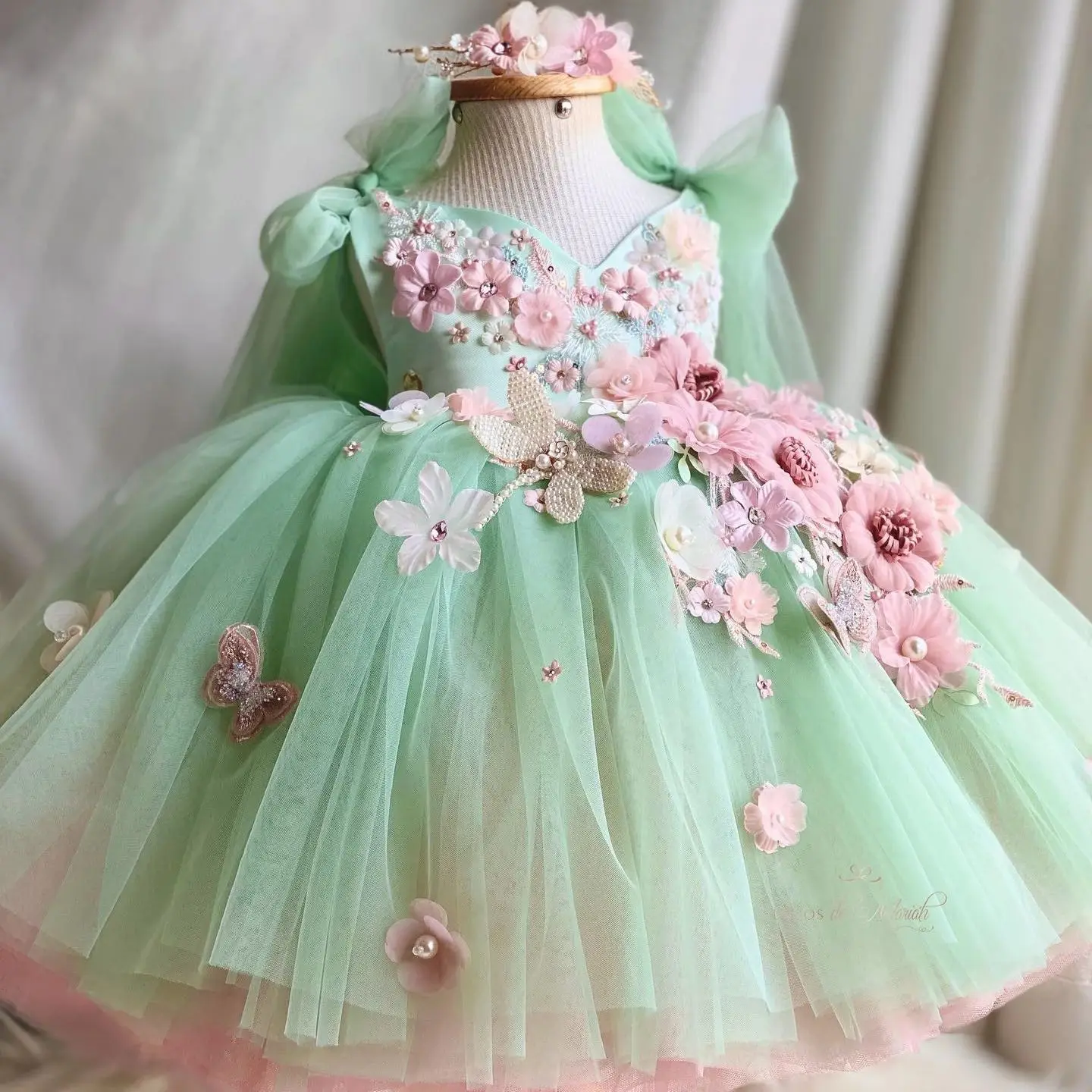 

Mint Green Flower Girl Dresses For Wedding Luxury Appliqued Floral Boho Beading Toddler Pageant Gowns Kids Birthday Dress