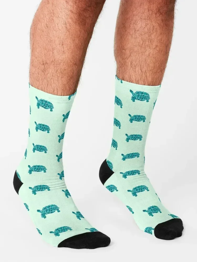 Sulcata Tortoise Silhouette (turquoise) Socks golf Stockings aesthetic bright garter Socks Men's Women's