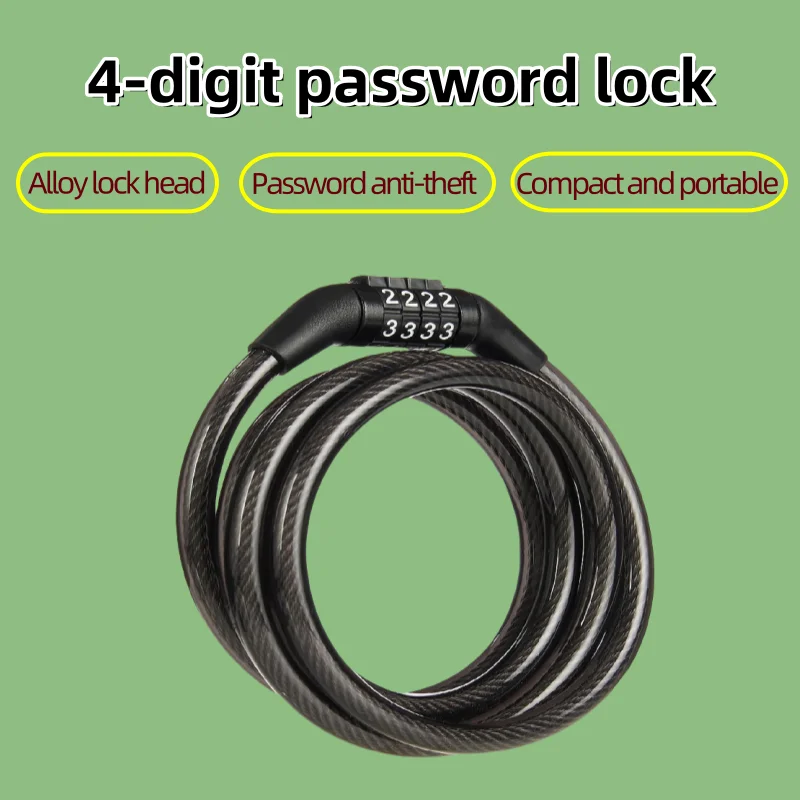 

Anti Theft Bicycle Lock, 4-digit Password Lock, 1-meter Ultra Strong Cable, Suitable for Mountain Bikes, Road Bikes