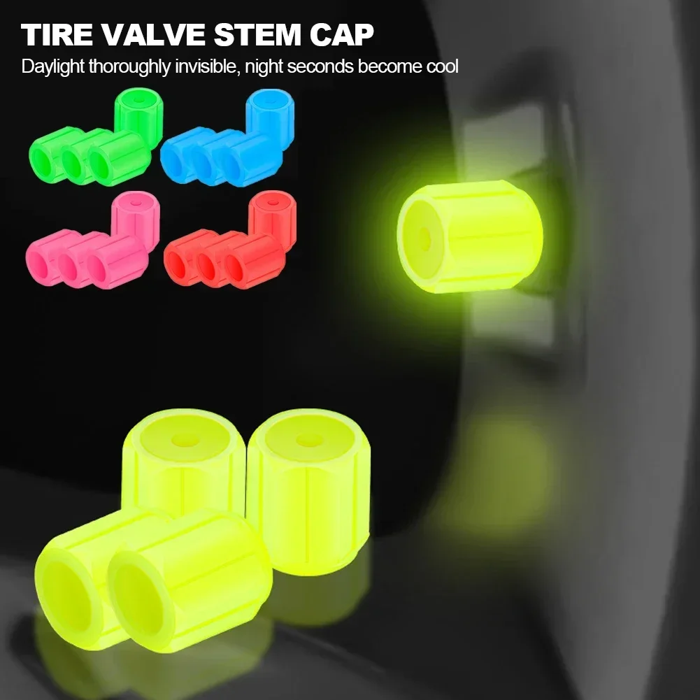 4Pcs Luminous Tire Valve Caps 6 Colors Car Motorcycle Glowing Valve Cover Car Tire Wheel Hub Styling Tool Auto Accessories