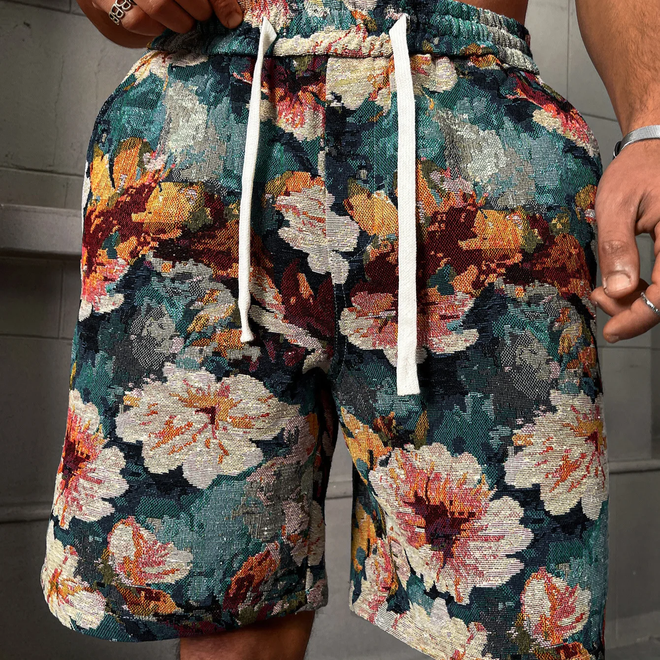 

Men's Jacquard Shorts American Street Style Floral Pattern Casual Retro Hip Hop Vacation Beach Summer Bottoms