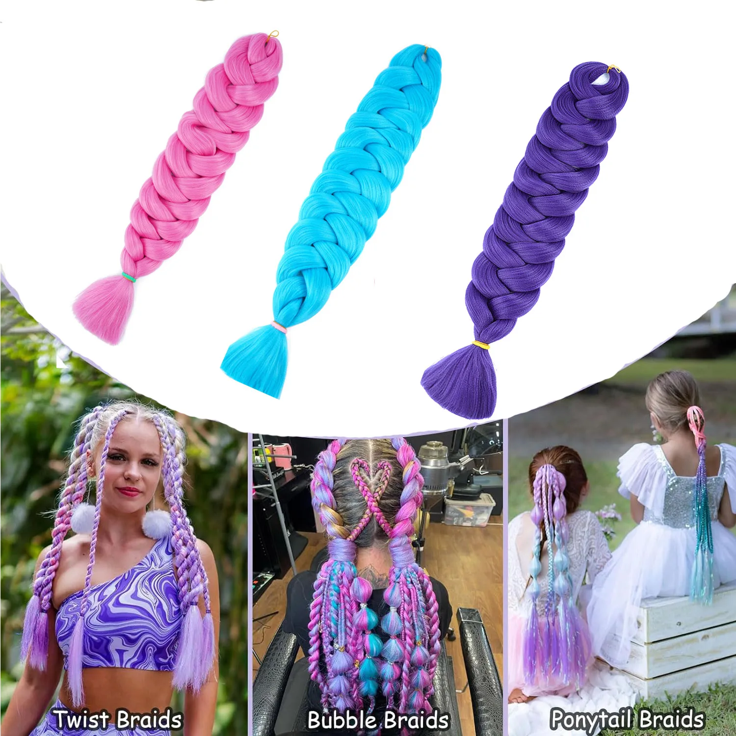 Kanekalon trança extensões de cabelo, fibra sintética de alta temperatura, Jumbo trança extensões de cabelo, Crochet tranças torção, 82"