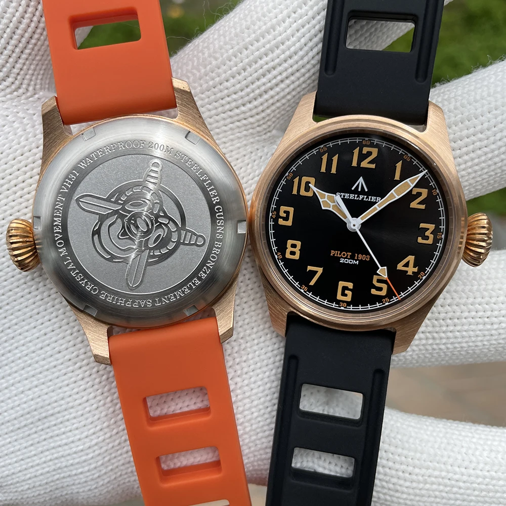 STEELFLIER SF740VS Swiss Super Luminous VH31 Movement Bronze Watch Synthetic Sapphire Mirror 200 Meters Waterproof Men\'s Watch