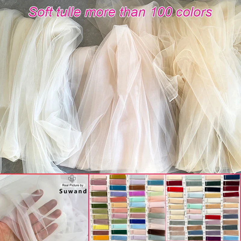 Ivory Champagne Soft Tulle Fabric Wedding Celebration Curtain Clothing Mesh Layout Chair Back Yarn DIY Handmade Sewing Material