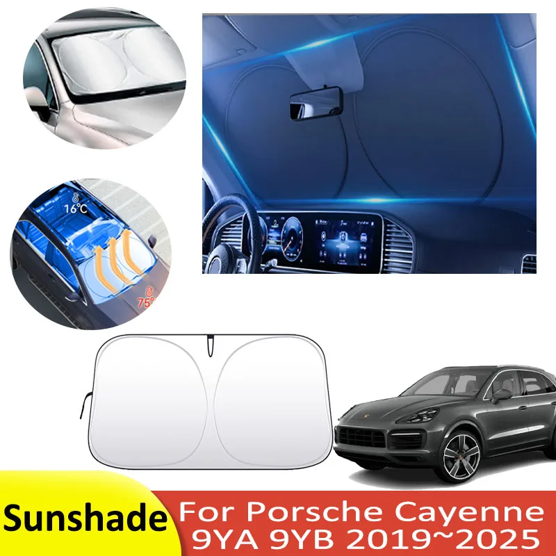 Car Sunshade For Porsche Cayenne 9YA 9YB 2019~2025 Sun Protection Heat Insulation Front Windshield Sunshade Shade Accessories