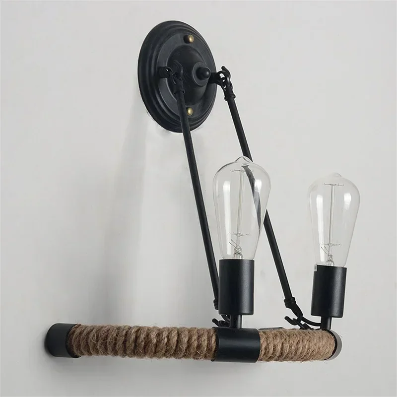 American Creative Retro Wrought Iron Double Head Rope Wall Lamp Semi-circle Bar Clothing Store Aisle Simple Balcony Stair Light