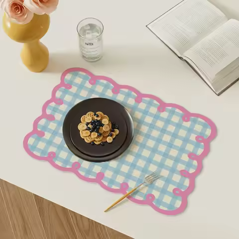 Dining Room Placemats Dopamine Grid Oil-Proof Waterproof PU Leather Table Mat Heat-resistant Kitchen Tableware Bistro Bar Home