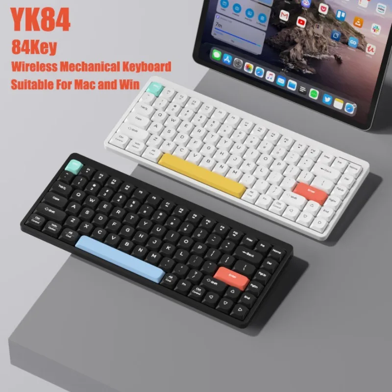 

YK84 Low Profile Layout Keyboards Wireless Mechanical Keyboard 84 Keys 2.4G+BT 5.0 75% for Mac Win Tablet Laptop with Red Axis