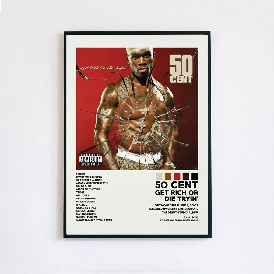 Poster Prints 50 Cent Tracklist Get Rich Or Die Tryin\' Music Album Cover Canvas Painting Wall Art Picture Living Room Home Decor