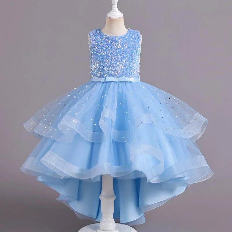 Robe de princesse à paillettes pour filles de 3 à 15 ans, motif floral, pour bébé, mariage, fête de Noël, traîne, élégante, éducative