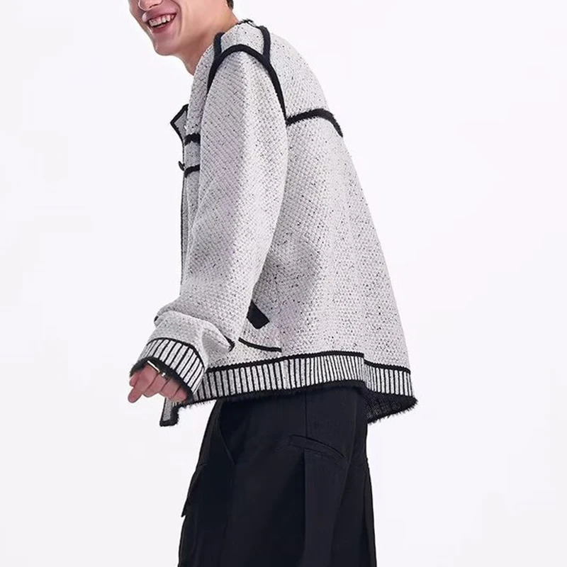 Autumn Winter Fashionable Men's Sweatercoats Vintage Buttoned Striped Crochet Sweater Cardigans Men Trendy Knitting Jacket Coats