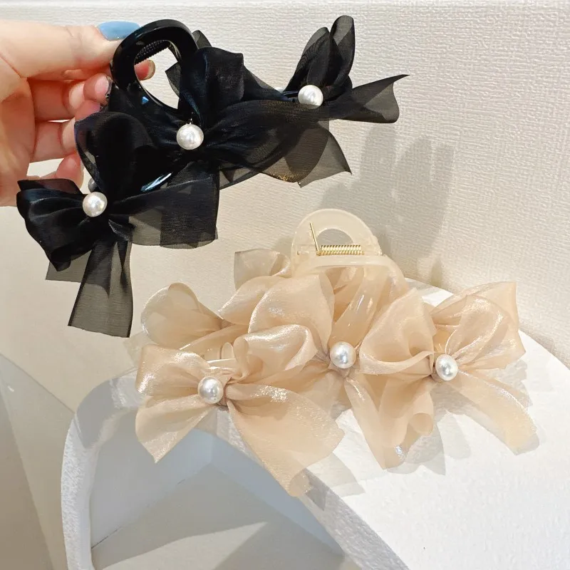 Large Bow Hair Clip for Women Sweet Bows Shark Clip 2024 New Trendy Hair Accessories Mesh Crab Hair Clips Girls Headdress