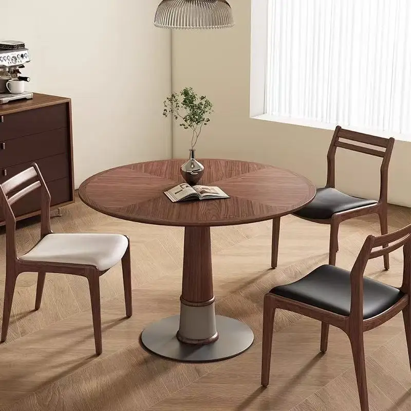 AA walnut round dining table small apartment solid wood household dining table