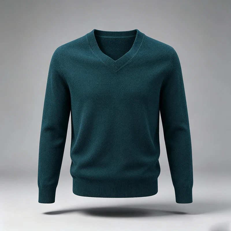 Herren V-Ausschnitt Strickpullover, einfarbig, langärmelig, Slim Fit, weich, warm, Strickoberteil, Basic, lässig, für den Alltag, Büro, Herrenpullover – Detail 3