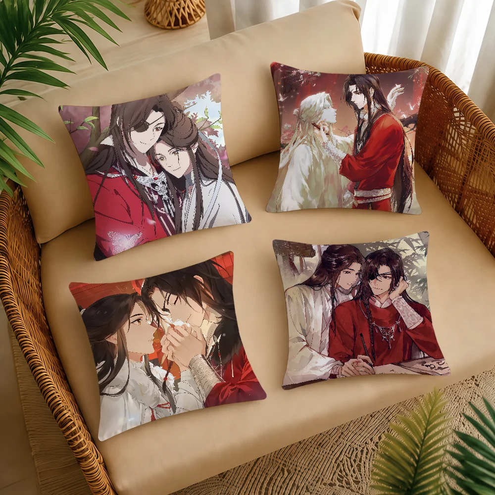 Heaven Anime Officials Blessing Cushion Cover Square Decorative Throw Pillow Case Sofa Bed Living Room Anniversary Gifts