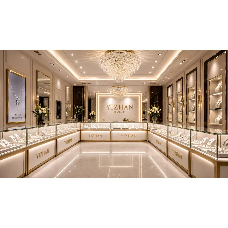 custom.Stainless Steel LED Jewelry Display Glass Counter Durable Heavy-Duty Recyclable Easy Clean Retail Furniture Jewe