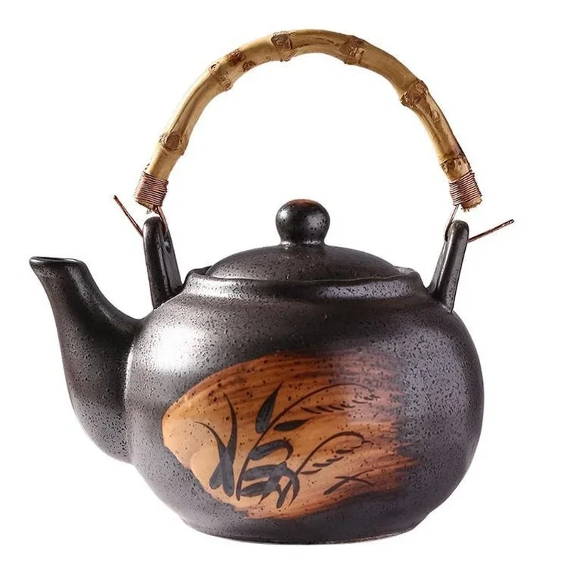 Large Capacity Japanese Style Ceramic Teapot Teaware with Rattan Handle Hand-painted Tea Sets Tea Kettle Tea Pot Tea Maker