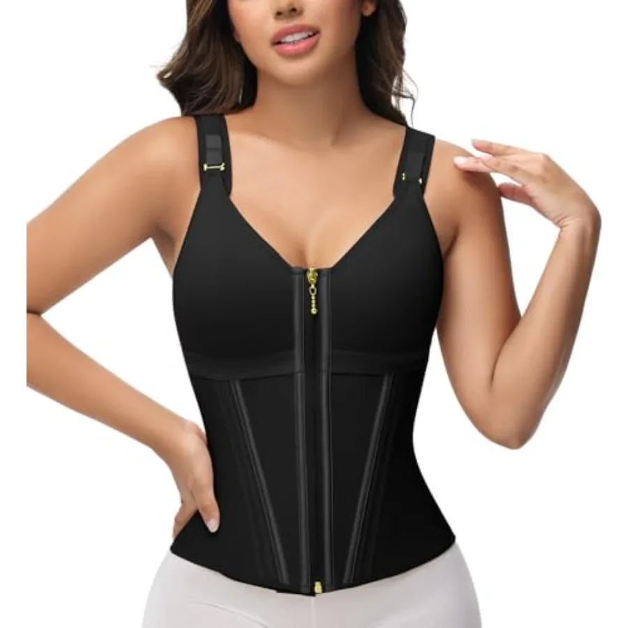 

SHAPSHE Waist Trainer Corset for Women Tummy Control Sport Workout Body Shaper Vest for Women Postpartum Gym Zipper and Hooks
