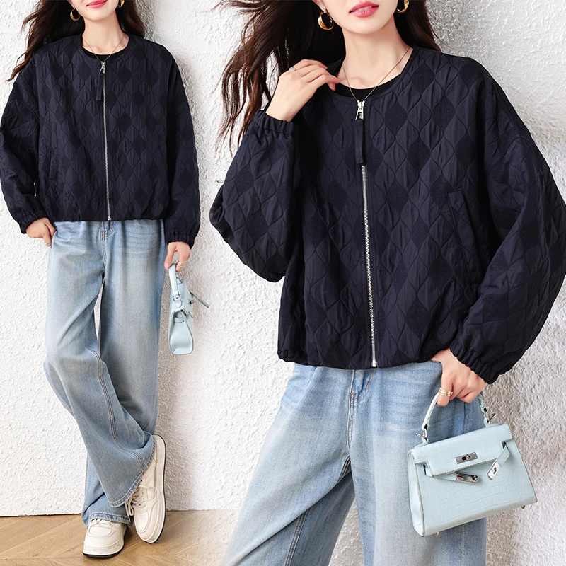 

e Young Sle Patchwork Cotton Jaet Women's Loose Zipper ort Cotton Coat Top for Autumn And Winter