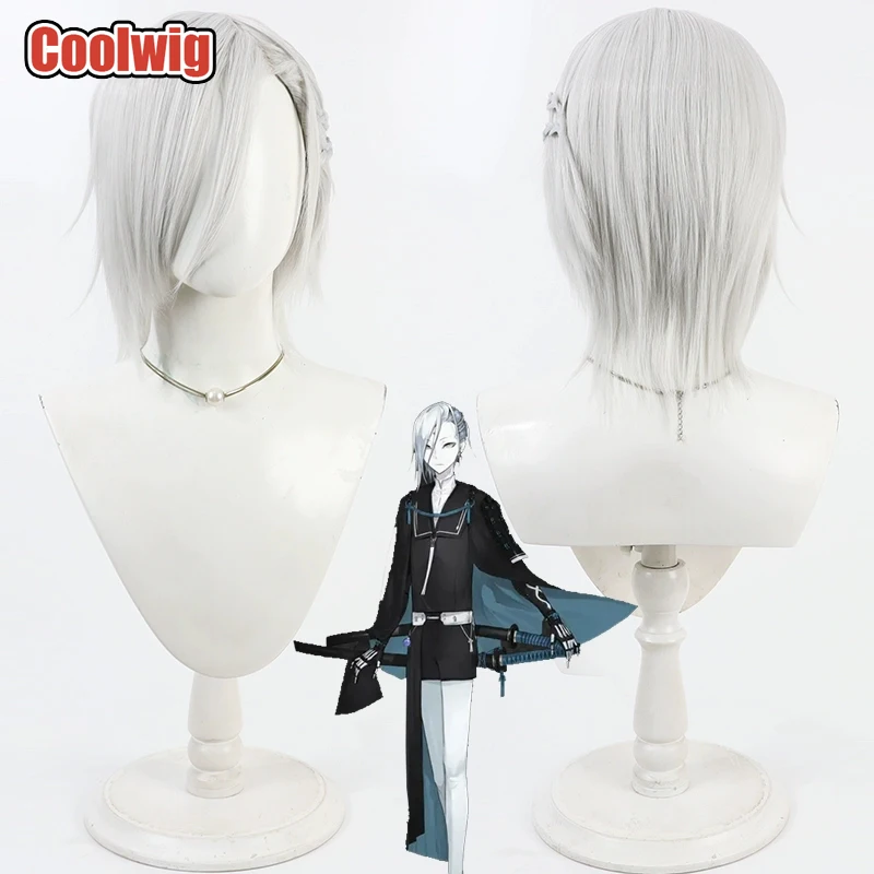 

Coolwig Synthetic Hair Jizou Yukihira Cosplay Wigs Touken Ranb Jizou Yukihira 30cm Short Silver White Men Wig Heat Resistant