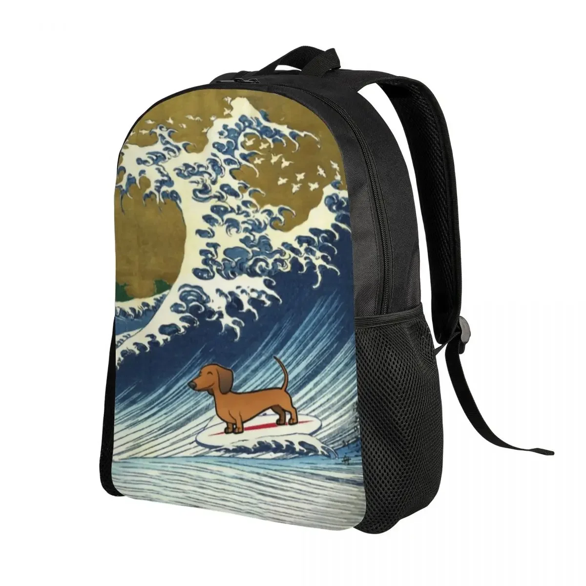 Cute Dachshund Weiner Dog Surfing Backpacks for Women Men Water Resistant School College Puppy Wave Bag Print Bookbags