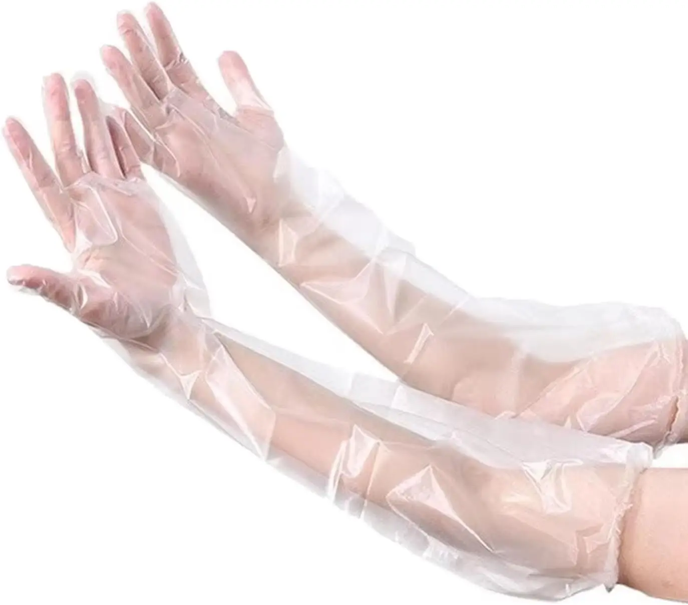

20 Pack Disposable Poly Gloves with Long Sleeve Plastic Disposable Gloves Long Cleaning Gloves Waterproof Cast Covers Protector