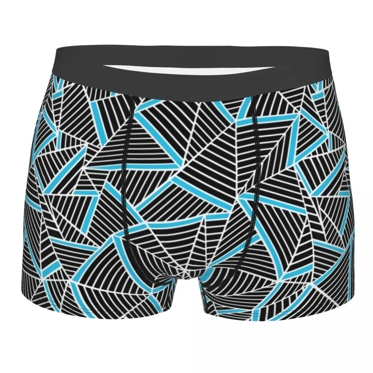 Custom Abstract Lines Geometric Repeat Blue Boxer Shorts For Men 3D Print Underwear Panties Briefs Soft Underpants