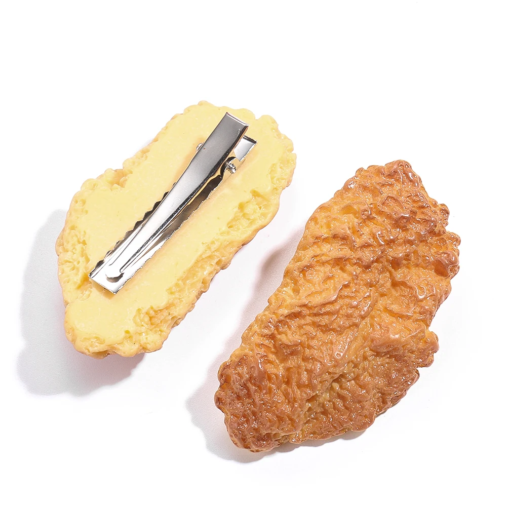 Emulation Funny Chicken Nugget Wings Fried Chicken PVC Resin Hairpin Food Snacks Barrette Crafts Girl Fairy Charms Hair Jewelry