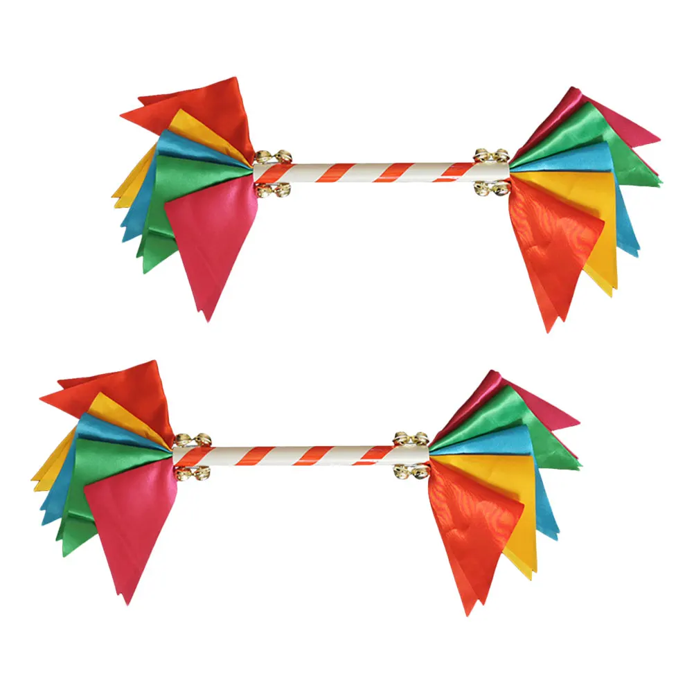 

2pcs Flower Stick Bell Cheerleading Props Glossy Fabric Smooth Portable Handle for School Sports Events Stage Party