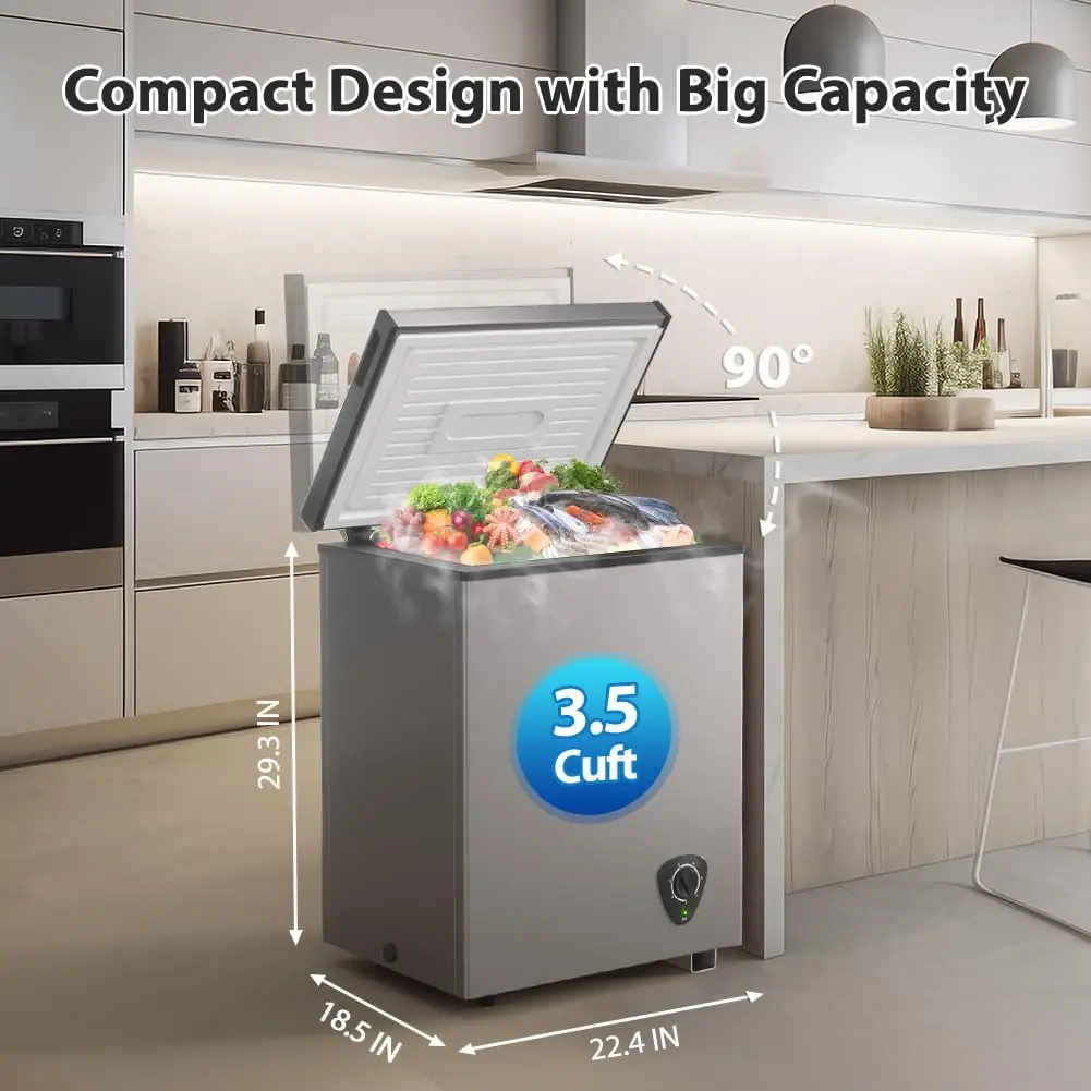 Chest Freezer, 3.5 Cubic Feet Small Deep Freezer Compact Top Open Door with Removable Basket, 7 Temperature Control Energy Savin