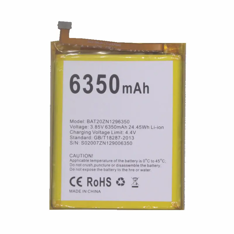 1x Retail / Bulk 6350mAh / 24.45Wh BAT20ZN1296350 Replacement Battery For Doogee S96 / S96 Pro S96pro