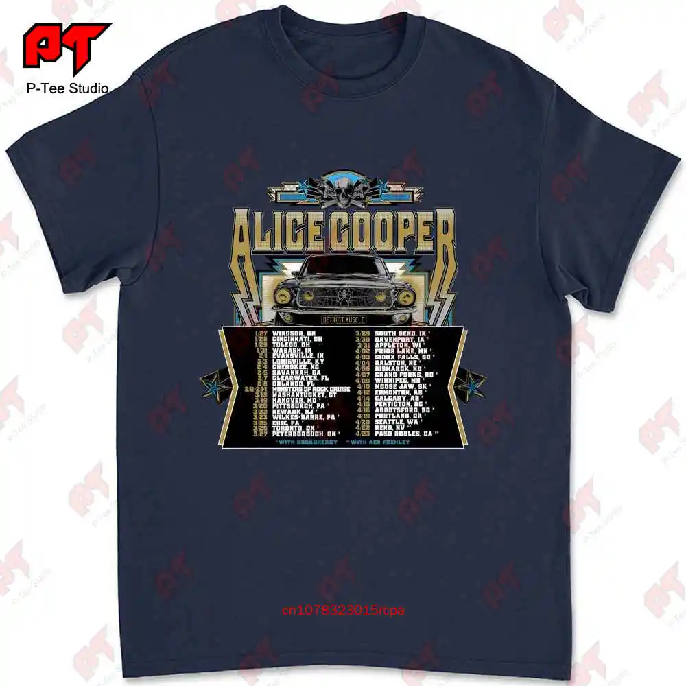 Hot 2022 Alice Cooper And Ace Frehley 'Detroit Muscle' Concert T-shirt E0ZJ