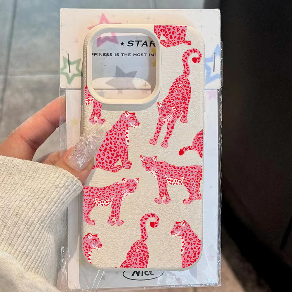 HOT Luxury Pink Leopard Lichee leather pattern Phone Case For Samsung S26 S25 S24 S23 S22 S21 S20 S10 Plus FE Ultra 4G 5G Cover