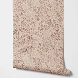 Watercolor Painted Nocturne wallpaper with Botanic Branches and Leaves with dusty pink back