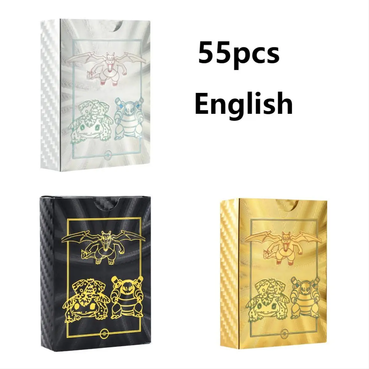 55PCS/SET PVC English Rainbow Gold/Silver/Black POKEMON Card Anime Cartoon Game Collection Cards Children's Toy Gift