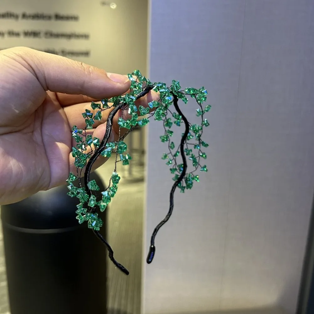 

Trendy Korean Style Fairy Vintage Headband Elegant Luxury Crystal Beaded Hair Hoop Hair Ornaments Green Wedding Headwear Girls