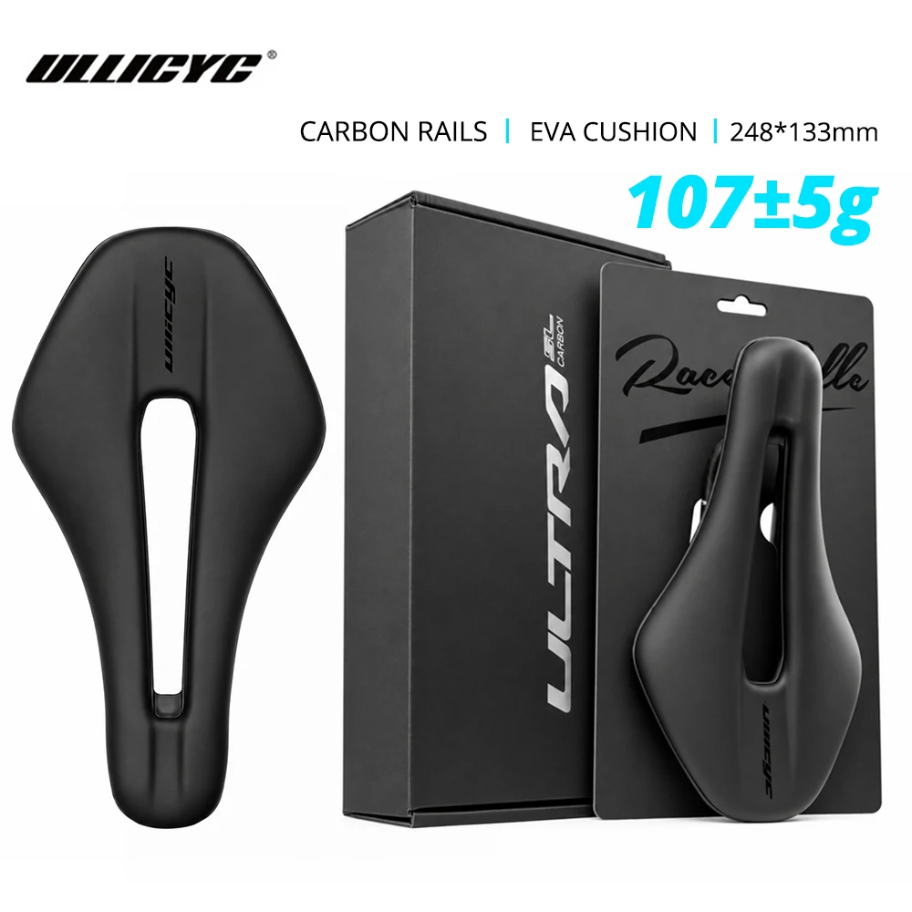 ULLICYC Vollcarbon-Fahrradsattel 136x242mm Hohlkörper mit EVA-Polsterung 7x9mm Carbon-Schienen für Rennrad, MTB und Rennradfahren