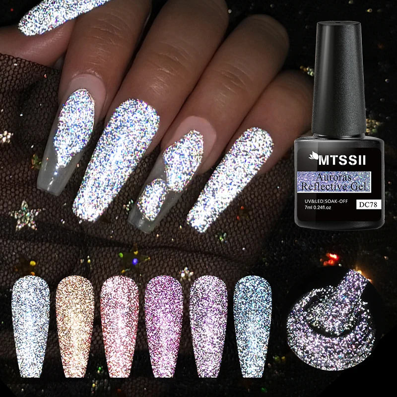 Reflective Glitter Gel Nail Polish Auroras Holographic Gel Semi Permanent Laser Gel Manicure Soak Off UV Gel Nails Art Design