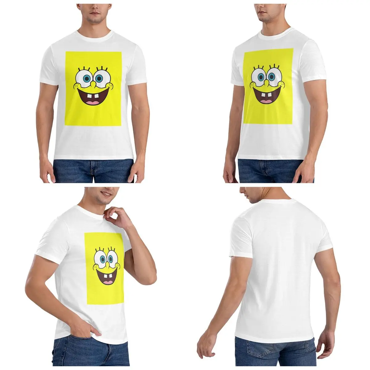 Spongebob Face T-Shirt for Men Cotton Oversized T Shirts Men's Tees Short O-Neck Summer Clothes Tops S-6XL