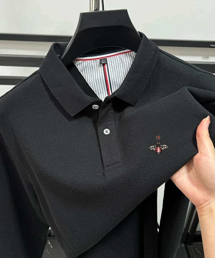 

100% хлопчатобумажная рубашка с длинными рукавами POLO осенняя роскошь модная марка пчелиная вышивка лацкан футболка новый отдых комфортабельная мужская одежда