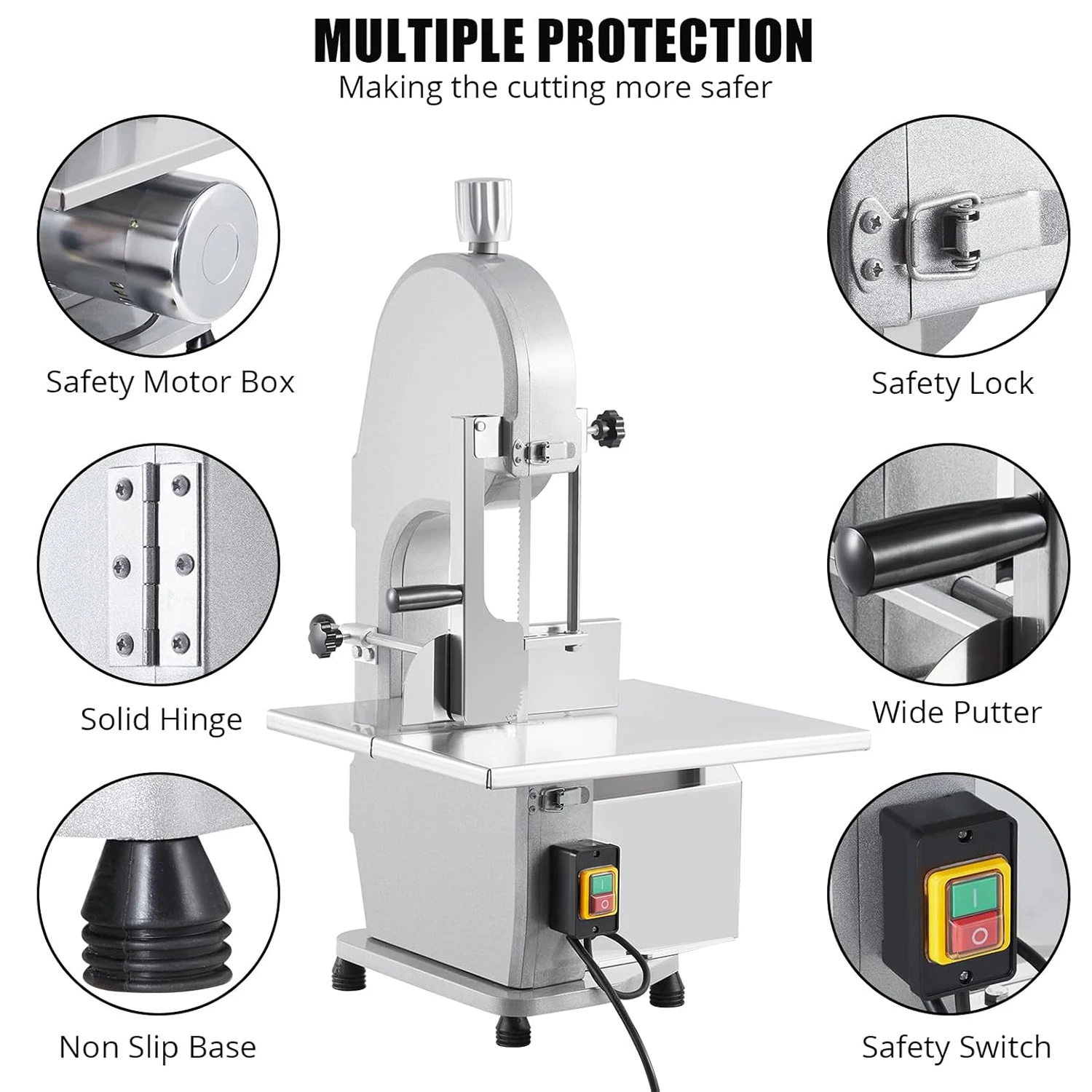 Macchina per tagliare la carne 1100W/1500W Sega per ossa elettrica Spessore di taglio da 0,16-7,9 pollici Taglierina per ossa con 5 lame per sega per pollo Manzo