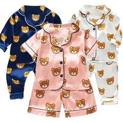 Children's Pajama Set Cartoon Little Bear Girl Ice Silk Satin Top and Pants Set Boys' Pajamas Spring/Summer Baby Set