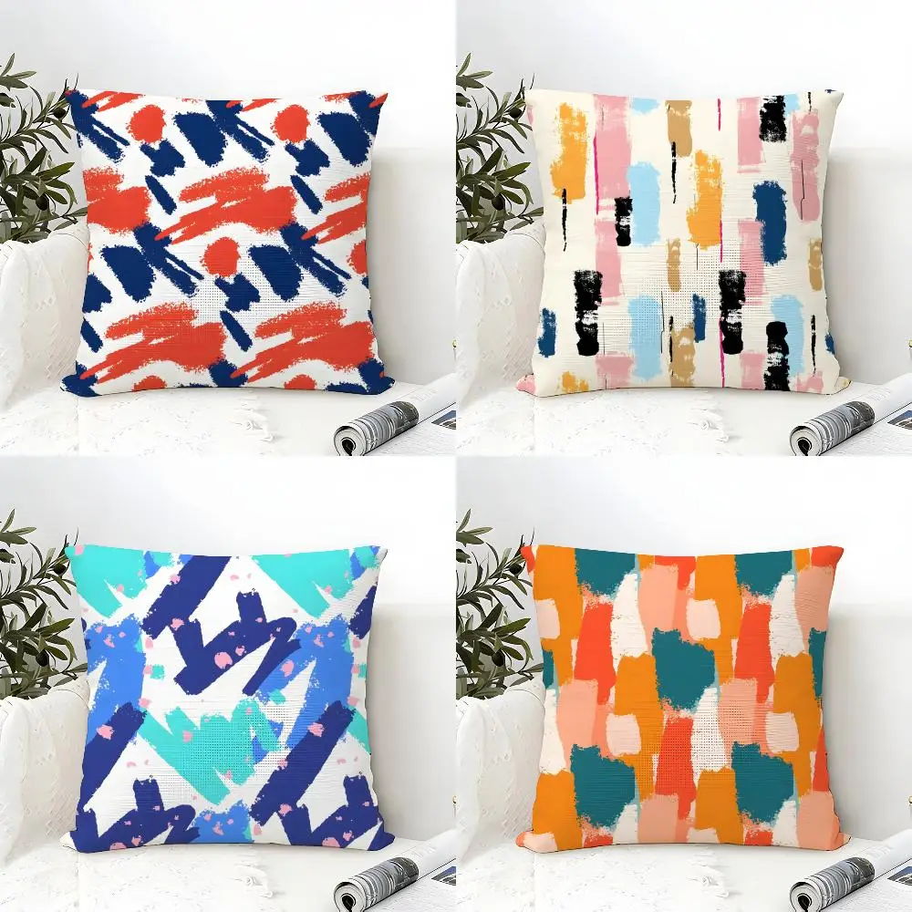 Abstract Brush Stroke Prints Cushion Cover Natural Linen Organic Fabric Double-Sided Printing Breathable Perfect Gift For Decor