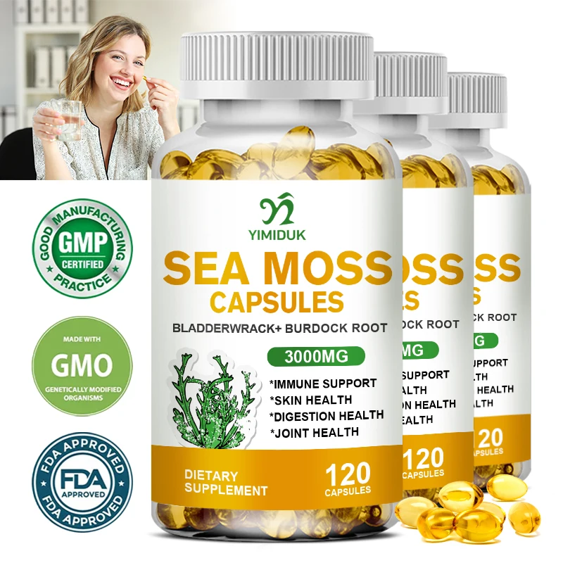 60/120PCS Organic Sea Moss Capsules Supplement Iron, Zinc, Selenium, Calcium Trace Element Supports Thyroid Improve Immunity