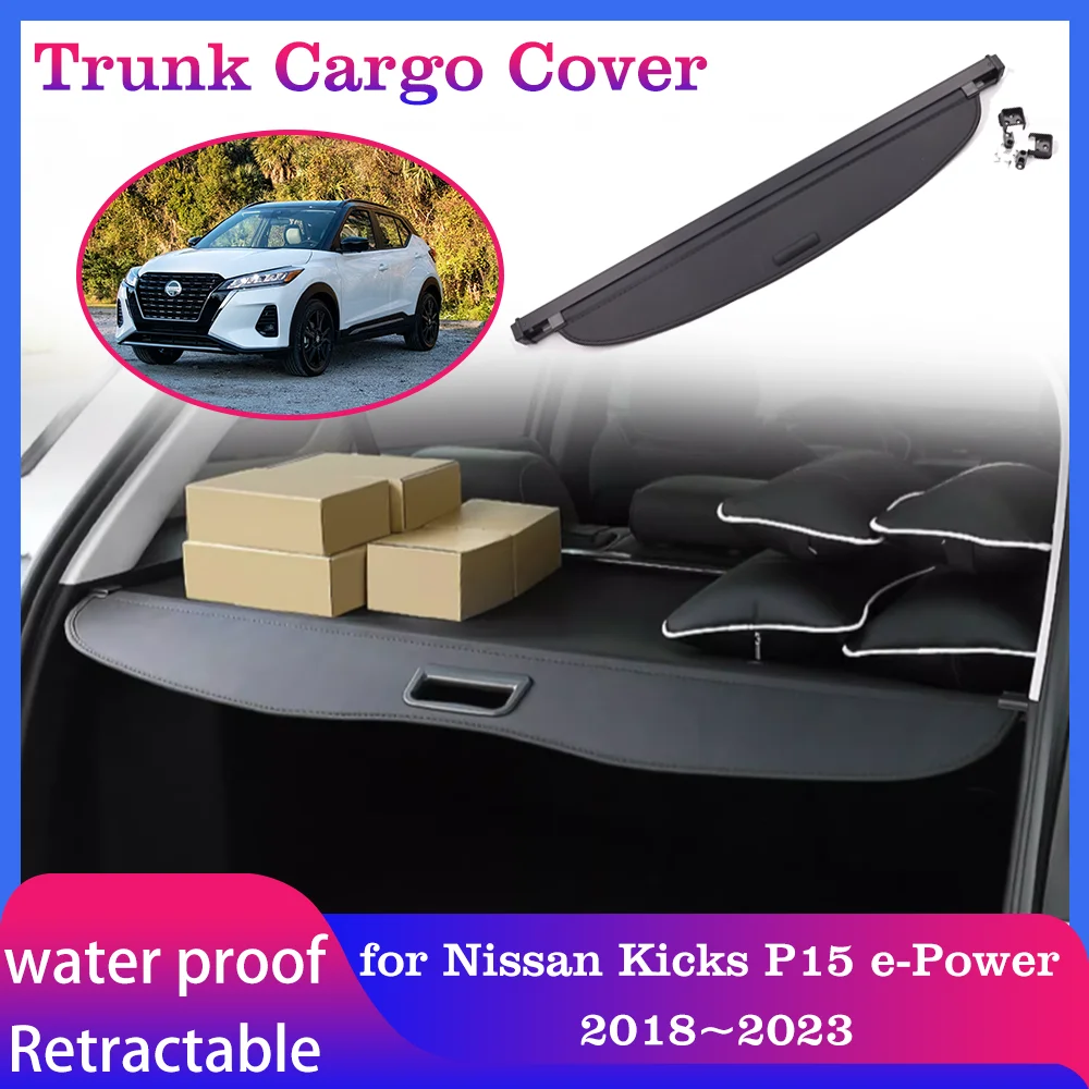 

Car Trunk Cargo Cover for Nissan Kicks P15 e-Power 2018~2023 Luggage Rear Curtain Tray Security Shielding Shade Black Accessorie