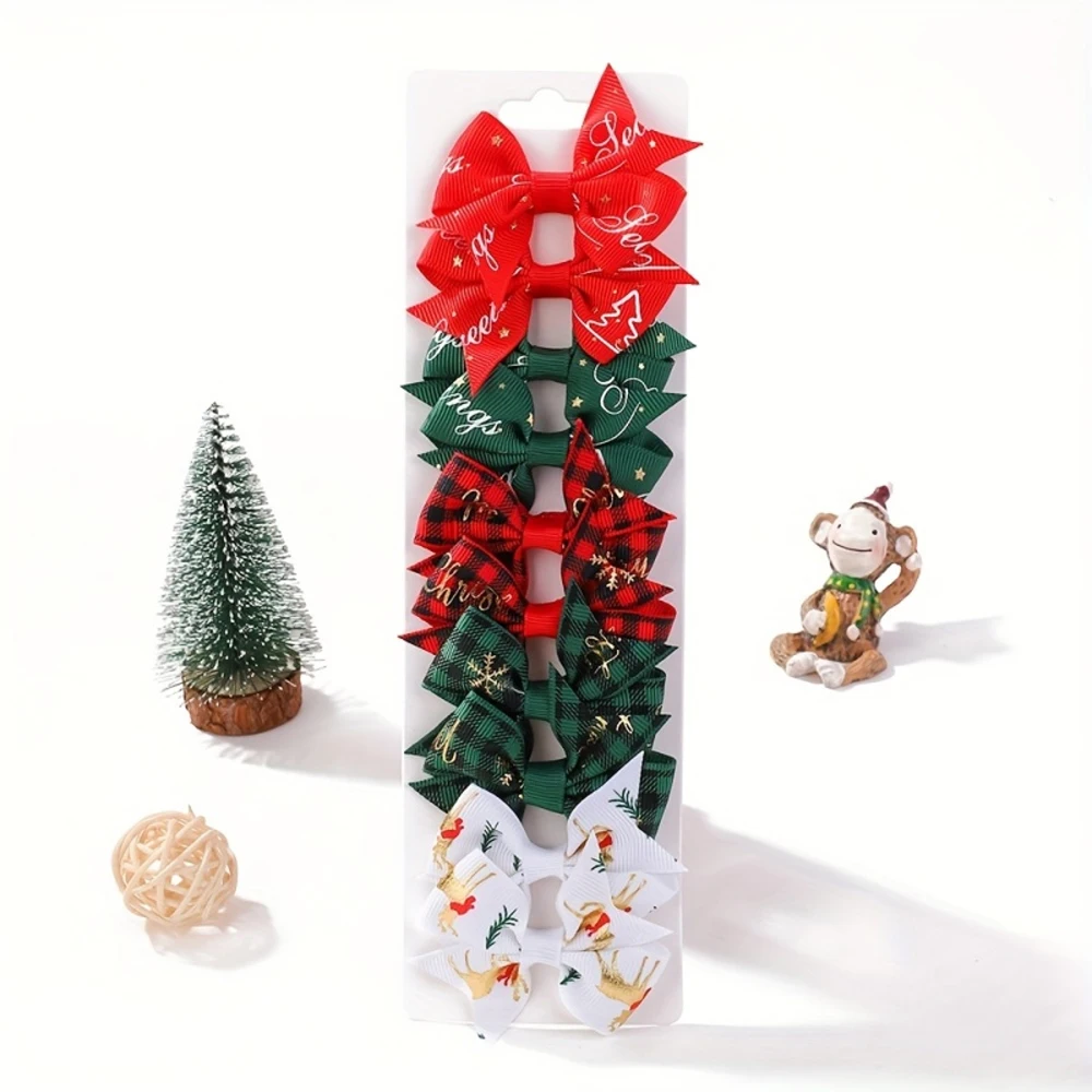 

10/20pcs Kids Christmas Hair Clips Ribbon Bows Hairpin Holiday Party Santa Claus Children's Bangs Headdress Hair Accessories