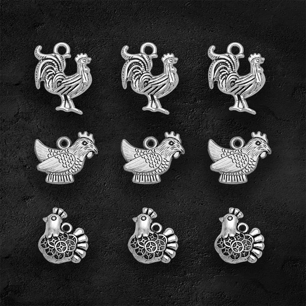 Antique Silver Plated Cock Rooster Chicken Charms Easter Pendants For Diy Jewelry Making Supplies Wholesale Items Resale Bulk