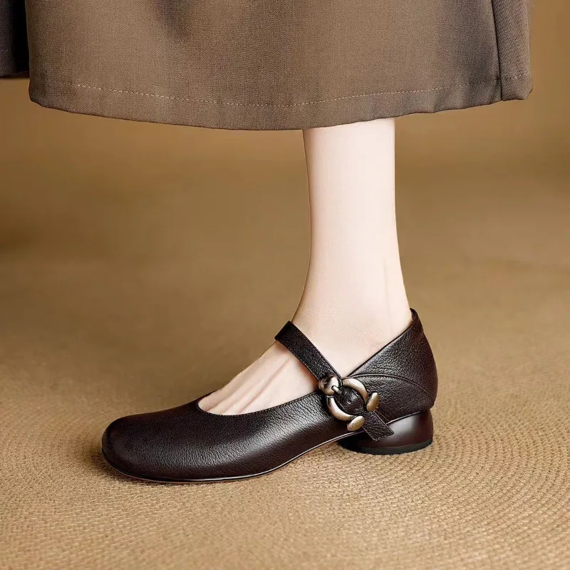 

Французские туфли Мэри Джейн на низком каблуке, новые женские туфли на мягкой подошве с круглым носком и неглубоким носком в иностранном стиле