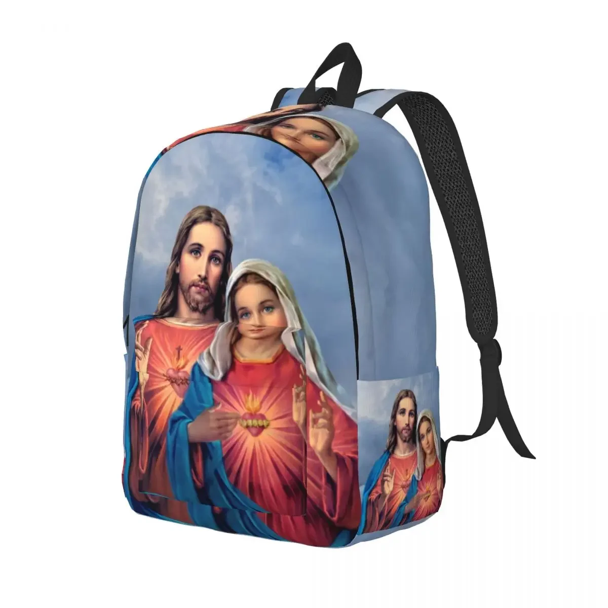 Sacred And Immaculate Hearts Canvas Backpack for Women Men School College Students Bookbag Catholic Jesus and Mary Bags